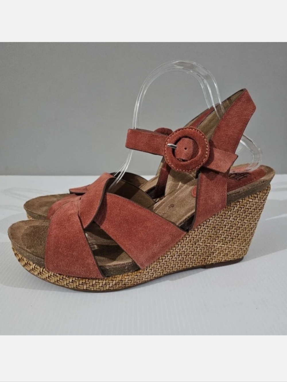 Sofft Casidy Wedge Platform Sandal Womens 11 Coral Orange Suede Jute Chunky